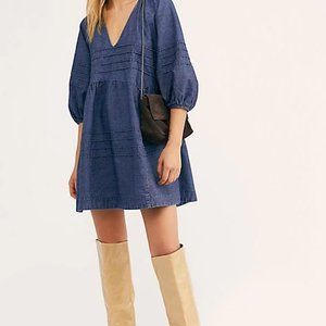 Free People Sweet Surender Mini Denim Dress MEDIUM